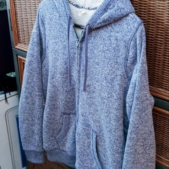 Sonoma Lavender Heathered Cozy Faux Sherpa Lined Zip Pockets Hoodie Woman's L - Picture 15 of 16